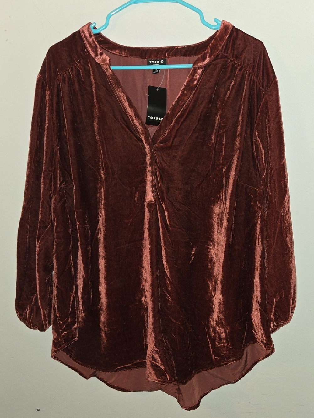 torrid Velvet V-Neck Blouse in Rust Brown